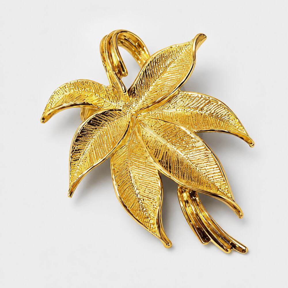 Vintage Signed Gerrys Gold-Tone‎ Large Leaf Brooch Pin Shiny Textured 2" fb1-8